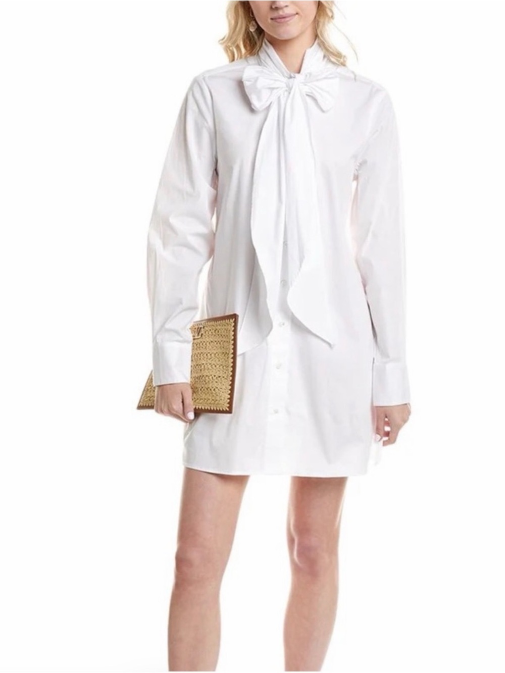 STAUD White Bow-Tie Mini Shirt Dress